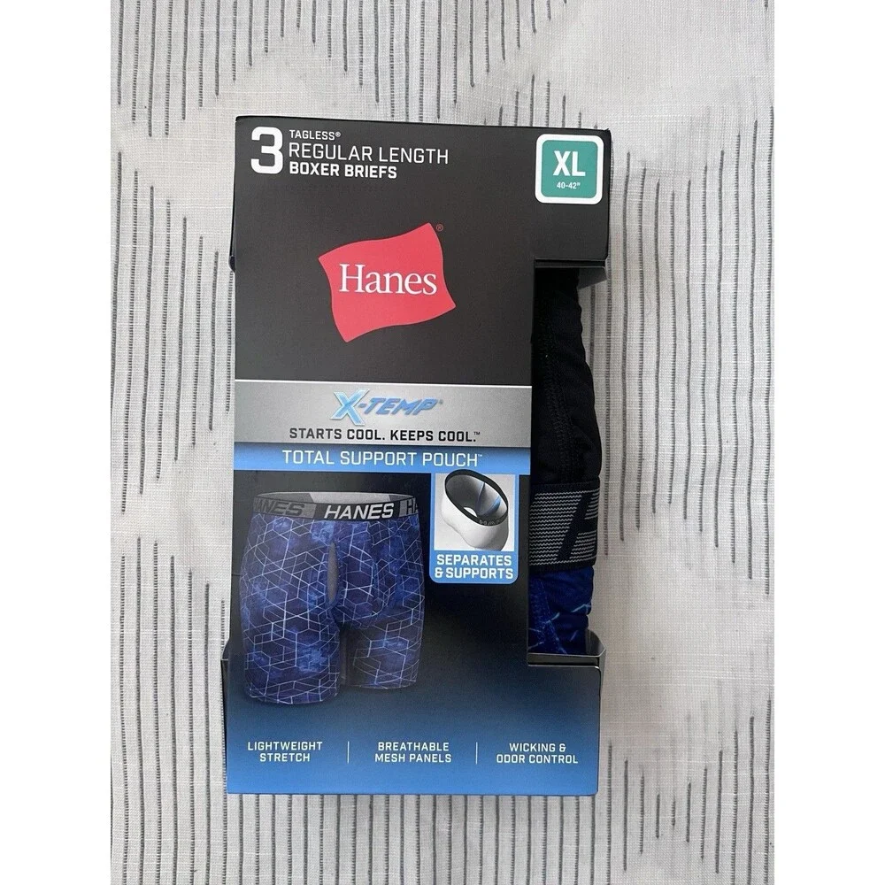 New Men’s Hanes 3 Pack Regular Boxer Briefs Size XL